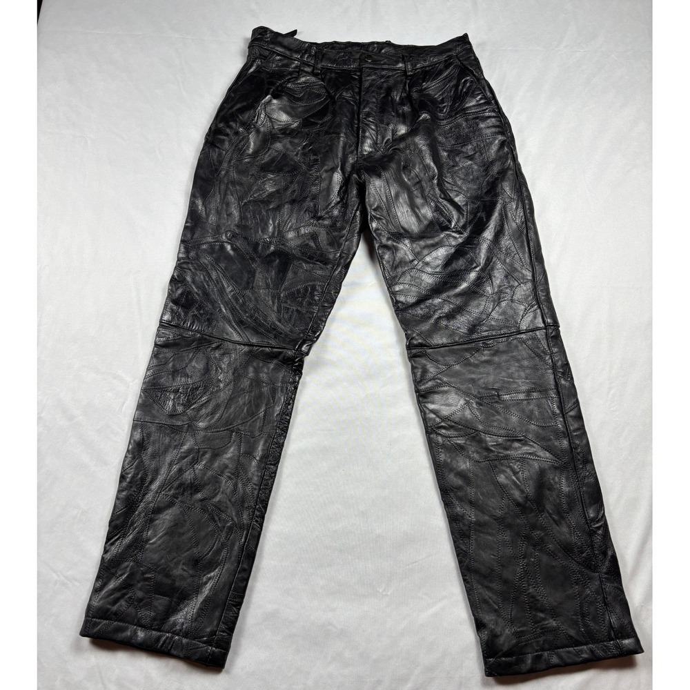 Vintage TABI Heavyweight Patchwork Leather Pants Mens 36 Black Biker Streetwear